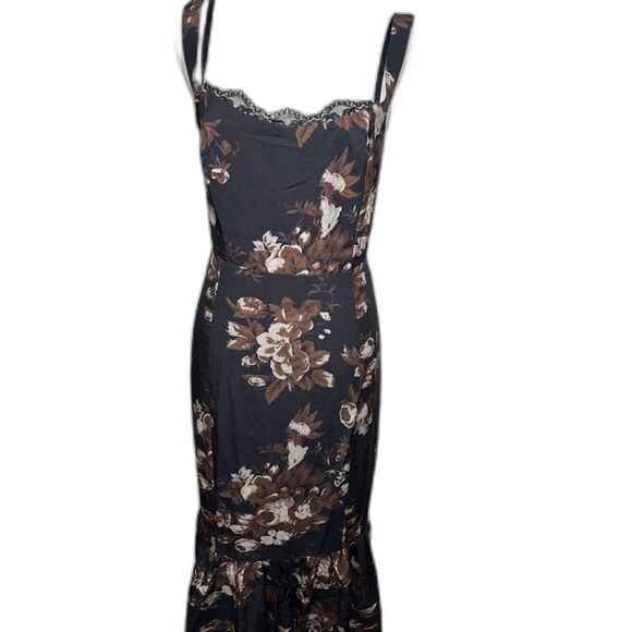 Rihoas Slip Dress Black Small NWT Maxi Lace Trim Dark Floral Fall Family Photos - Picture 1 of 4